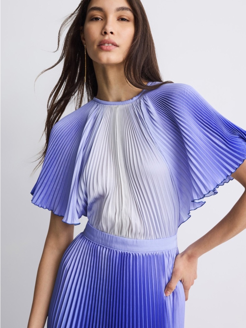 Pleated Ombre Blouse - Lavender White